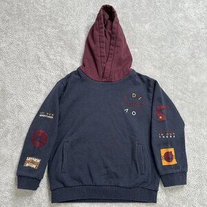 Mayoral Boy's Long Sleeve Hoodie Pull Over Sweatshirt Size 6 Blue Burgandy